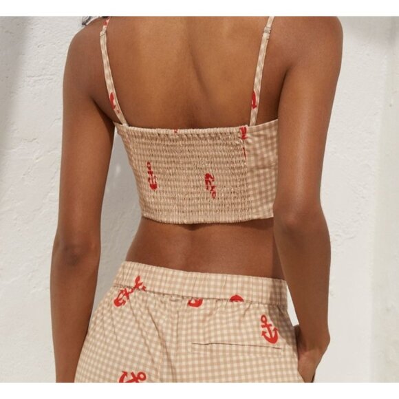 Celandine Check Print Anchor Smocked Tube top M - Picture 2 of 2